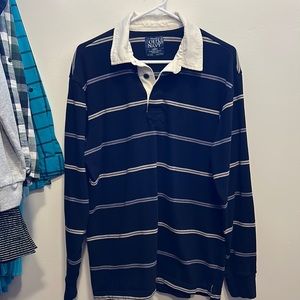 Old Navy black and gray striped long sleeve, rugby shirt, size L